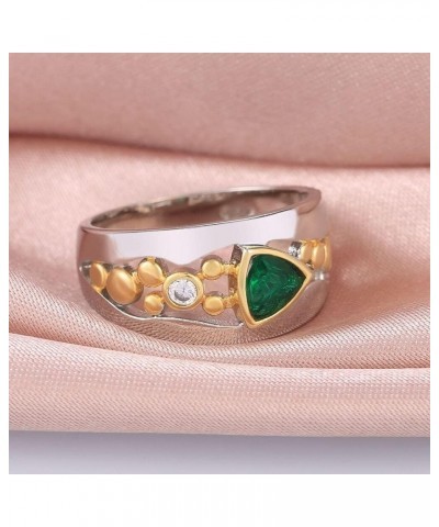 Huitan Vintage Hollow-Out Band Ring Evening Dance Party Accessories Green Stone Graceful Two Tone Rings Jewelry for Mother Gi...