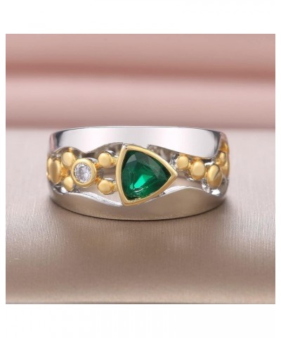 Huitan Vintage Hollow-Out Band Ring Evening Dance Party Accessories Green Stone Graceful Two Tone Rings Jewelry for Mother Gi...