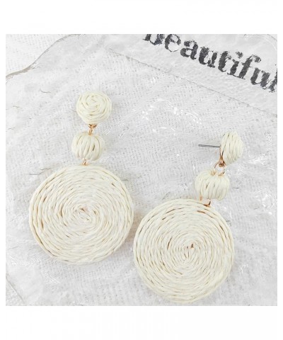 Bohemian Raffia Woven Earrings, Boho Large Big Handmade Statement Long Round Ball Raffia Dangle Earrings for Women Summer Bea...