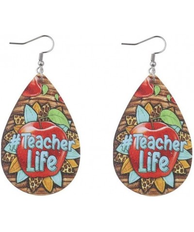 Colorful Teardrop Double Side Printed Leather Teacher Student Dangle Earrings Cute Apple Books Water Drop Leather Earrings fo...