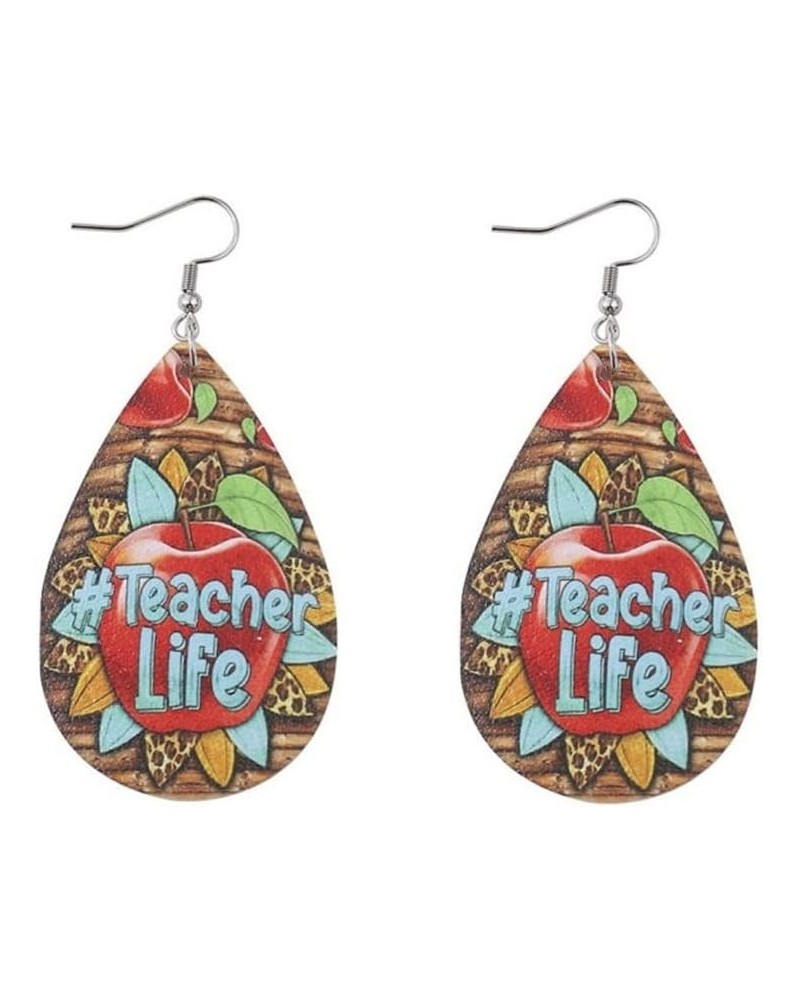 Colorful Teardrop Double Side Printed Leather Teacher Student Dangle Earrings Cute Apple Books Water Drop Leather Earrings fo...