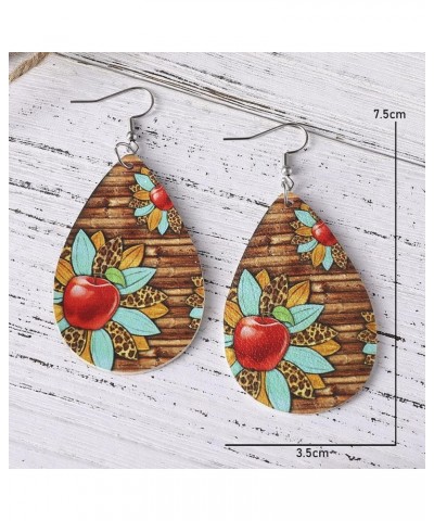 Colorful Teardrop Double Side Printed Leather Teacher Student Dangle Earrings Cute Apple Books Water Drop Leather Earrings fo...