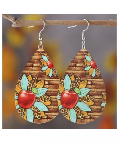 Colorful Teardrop Double Side Printed Leather Teacher Student Dangle Earrings Cute Apple Books Water Drop Leather Earrings fo...