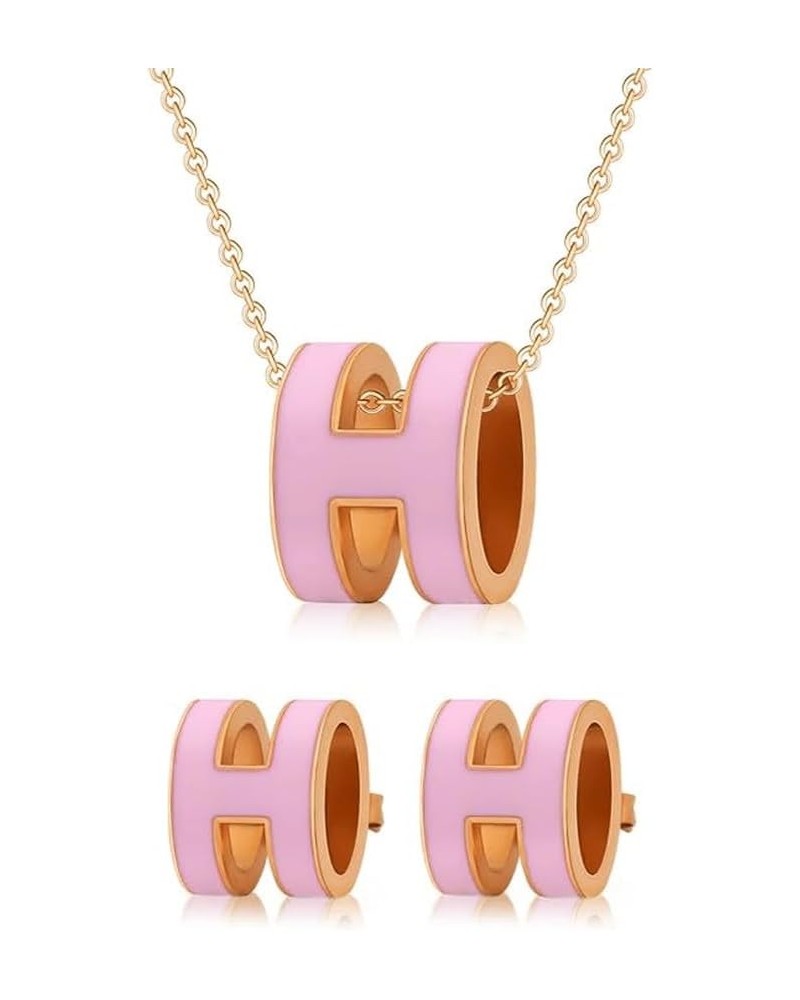 women 18K Gold Plated necklace ring earrings 3 piece set, exclusive Women gift rose pink $16.73 Jewelry Sets