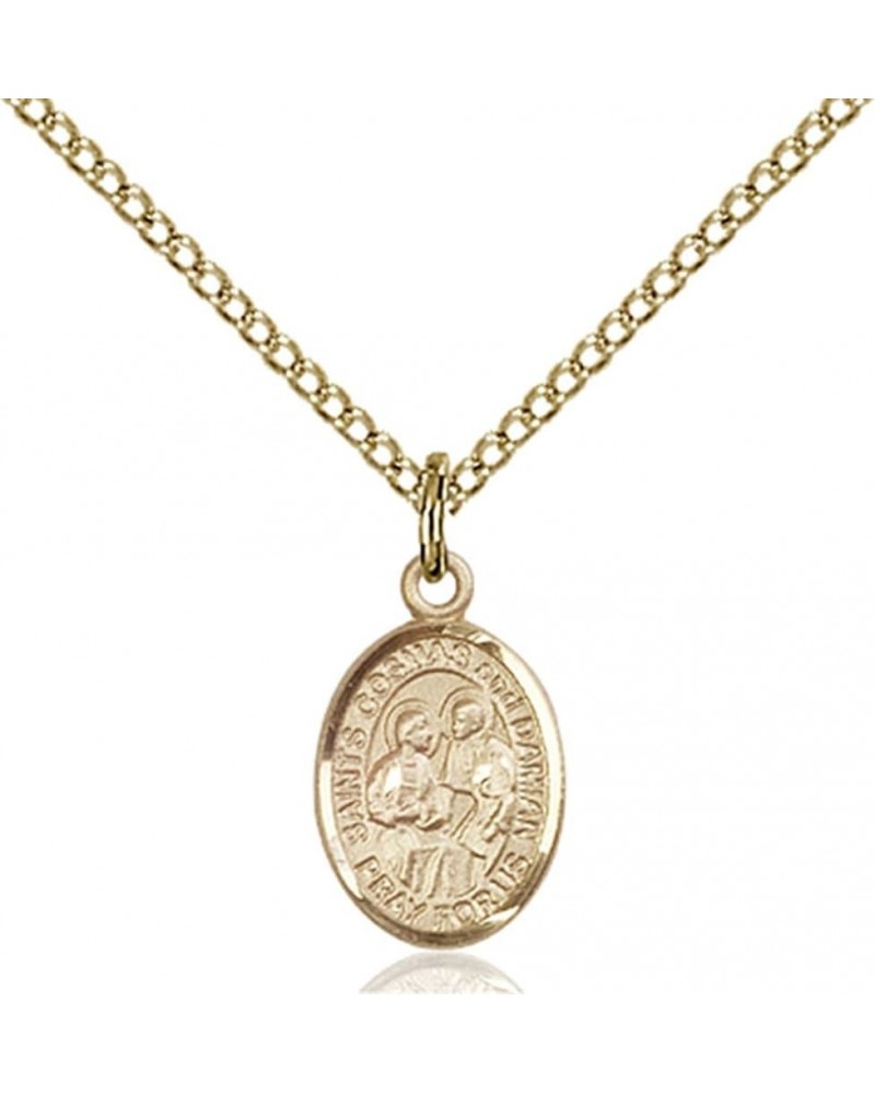 14KT Gold Filled Catholic Patron Saint Petite Charm Medal, 1/2 Inch Sts. Cosmas and Damian $42.50 Pendants