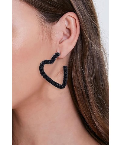 Glitter Hoop Earrings Bohemian Sparkle Resin Rhinestone Wrapped Hoop Dangle Earrings for Women Girls Black-heart $10.43 Earrings