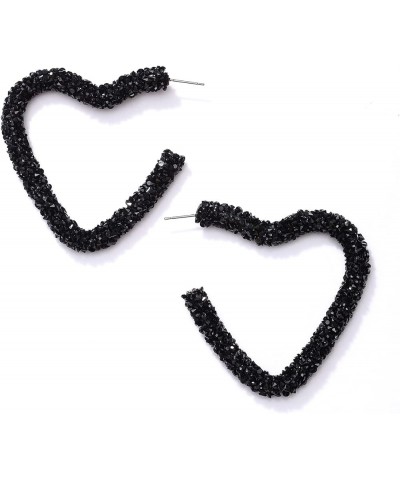 Glitter Hoop Earrings Bohemian Sparkle Resin Rhinestone Wrapped Hoop Dangle Earrings for Women Girls Black-heart $10.43 Earrings