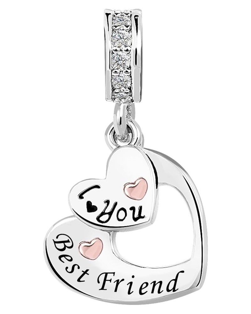 I Love You Heart Dangle Charms Compatible with Pandora Bracelet Necklace for Mom Daughter Grandma Granddaughter Nana Auntie W...