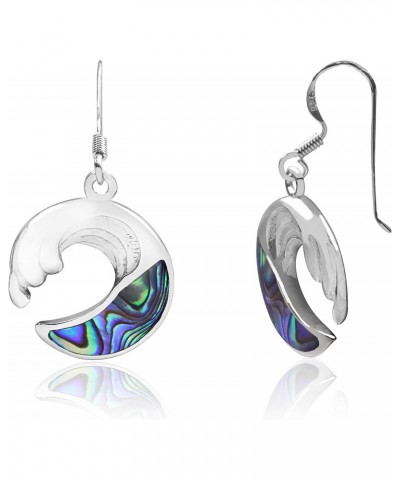 Sterling Silver Abalone Paua Shell Wave Dangle Hook Earrings $14.84 Earrings