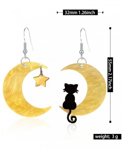 Black Cat on the Moon Dangle Earrings Acrylic Star Mismatched Earrings Animal Lovely Women Girls Halloween Jewelry Light Weig...