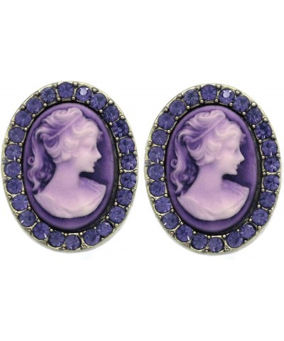 White Gray Cameo Stud Earrings Post Fashion Jewelry Purple $9.17 Earrings