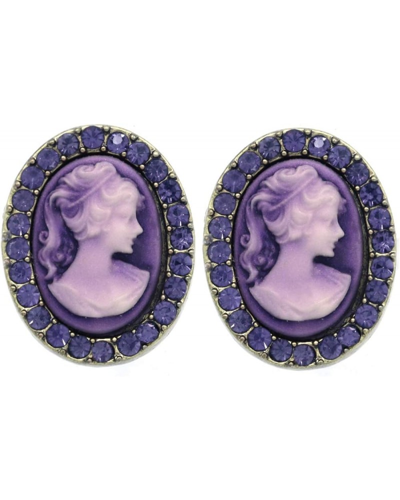 White Gray Cameo Stud Earrings Post Fashion Jewelry Purple $9.17 Earrings