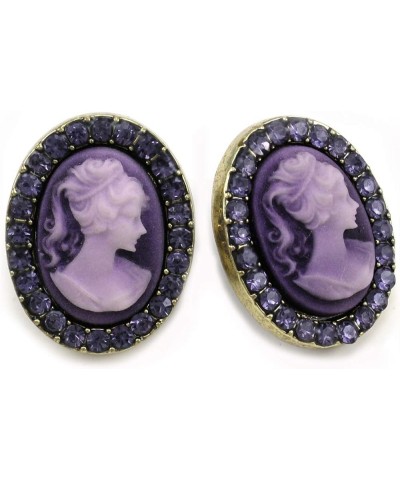 White Gray Cameo Stud Earrings Post Fashion Jewelry Purple $9.17 Earrings