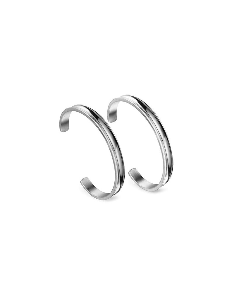 Hair Tie Bracelet Stainless Steel Grooved Cuff Bangle Gift for her (3 PCS Set) 2 PCS silver $14.66 Bracelets