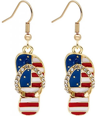 American USA Flag Earrings for Women Girls Patriotic Red White Blue Flip Flop Sandal Cubic Zircon Dangle Drop Earrings, 4th o...