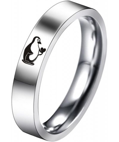 Cute Penguin Statement Engagement Rings for Him and Her Stainless Steel Love Heart Couple Matching Rings Promise Wedding Band...