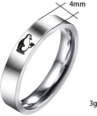 Cute Penguin Statement Engagement Rings for Him and Her Stainless Steel Love Heart Couple Matching Rings Promise Wedding Band...