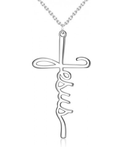 925 Sterling Silver Faith Cross Pendant Necklaces for Women 18K White Gold Plated Blessed Jesus Love Hope Grace Strength Side...