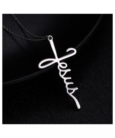 925 Sterling Silver Faith Cross Pendant Necklaces for Women 18K White Gold Plated Blessed Jesus Love Hope Grace Strength Side...