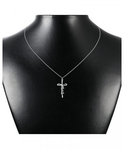 925 Sterling Silver Faith Cross Pendant Necklaces for Women 18K White Gold Plated Blessed Jesus Love Hope Grace Strength Side...