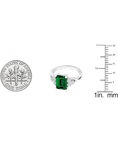 8X6 MM Emerald Cut Lab Created Gemstone & Round Diamond Ladies Halo Engagement Ring, Sterling Silver 4.5 Lab-created Emerald ...