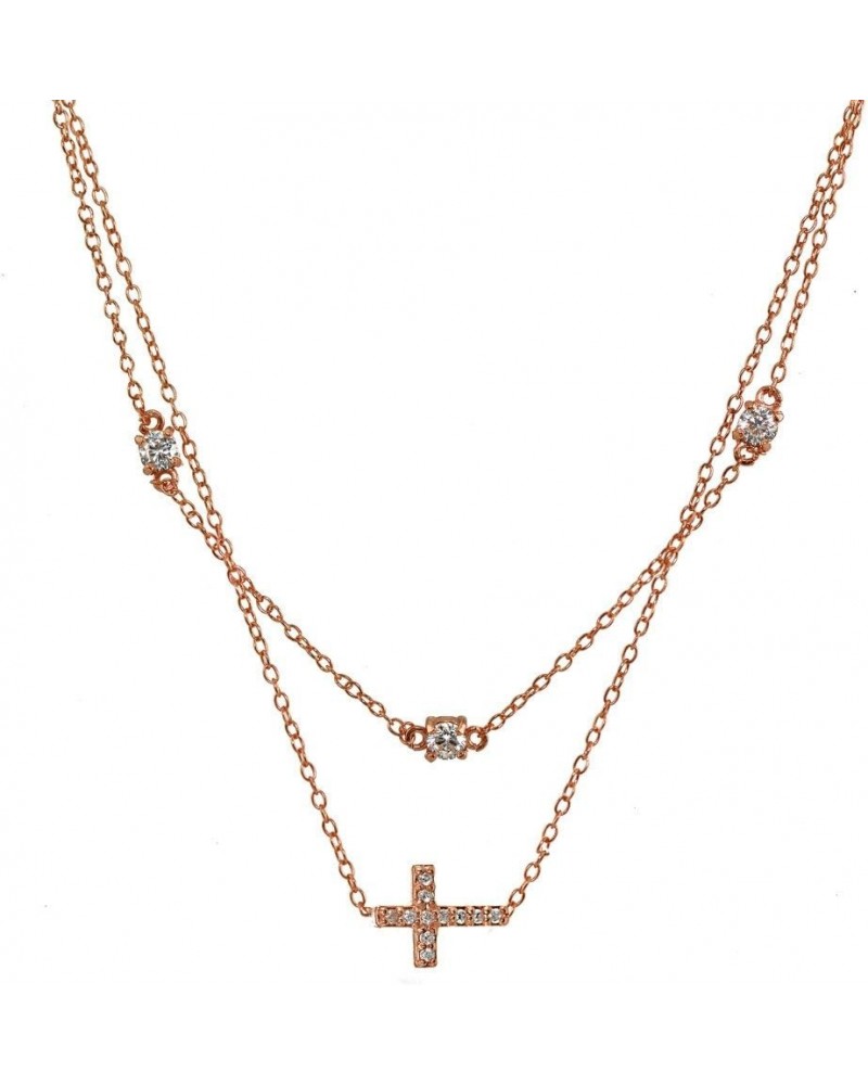 Sterling Silver Cubic Zirconia Sideways Cross Layered Choker Necklace rose-gold-flashed-silver $17.09 Necklaces