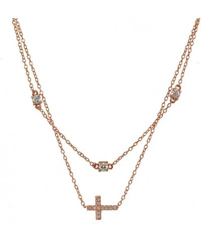 Sterling Silver Cubic Zirconia Sideways Cross Layered Choker Necklace rose-gold-flashed-silver $17.09 Necklaces