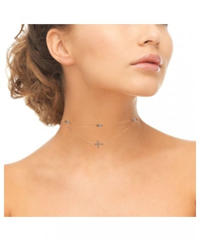 Sterling Silver Cubic Zirconia Sideways Cross Layered Choker Necklace rose-gold-flashed-silver $17.09 Necklaces