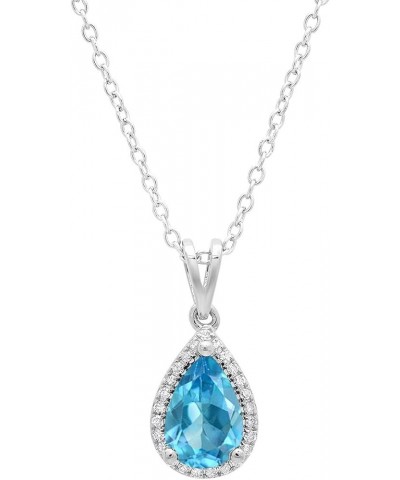 14K 9X6 MM Pear Gemstone & Round Diamond Ladies Teardrop Pendant (Silver Chain Included), White Gold Blue Topaz $58.90 Necklaces