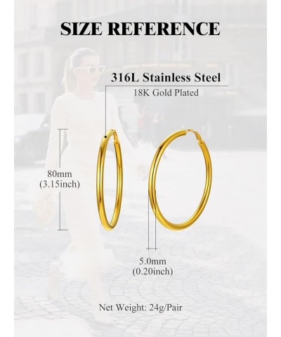 Minimalist Hoop Earrings for Women Fits Sensitive Ears 30/40/60/80mm Hoops Stainless Steel/18K Gold Plated Fashion Jewelry(wi...