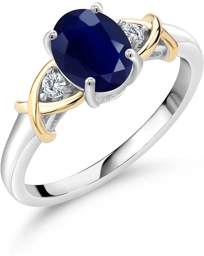 2 Tone 10K Yellow Gold and 925 Sterling Silver Blue Sapphire and White Lab Grown Diamond Engagement Ring For Women (1.88 Cttw...