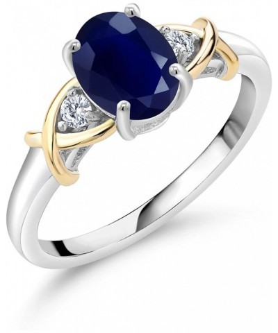 2 Tone 10K Yellow Gold and 925 Sterling Silver Blue Sapphire and White Lab Grown Diamond Engagement Ring For Women (1.88 Cttw...