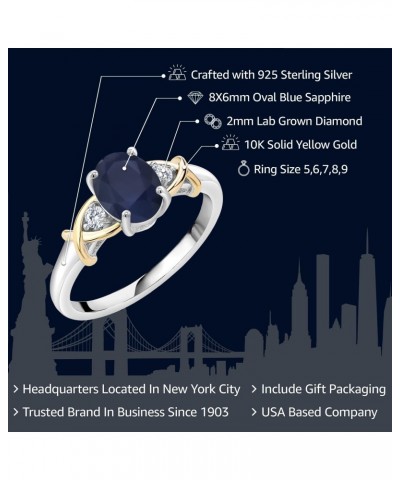 2 Tone 10K Yellow Gold and 925 Sterling Silver Blue Sapphire and White Lab Grown Diamond Engagement Ring For Women (1.88 Cttw...