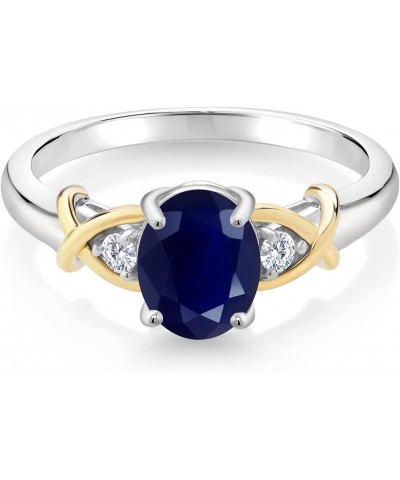 2 Tone 10K Yellow Gold and 925 Sterling Silver Blue Sapphire and White Lab Grown Diamond Engagement Ring For Women (1.88 Cttw...