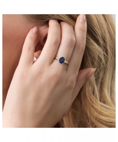 2 Tone 10K Yellow Gold and 925 Sterling Silver Blue Sapphire and White Lab Grown Diamond Engagement Ring For Women (1.88 Cttw...