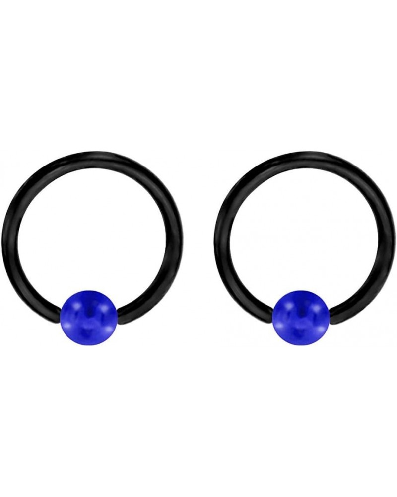 Pair of (18g, 16g, 14g, 12g, 10g or 8g) Custom Black & Blue Captive Bead Ring Lip, Belly, Nipple, Cartilage, Tragus, Septum, ...