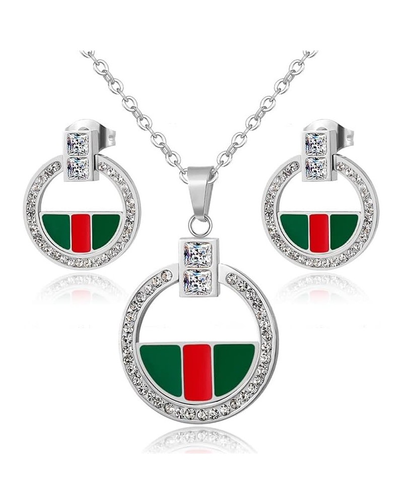 stainless steel earing and necklace set - Fashion Luxury Full Crystal Pendant Necklace Earring Set Stainless Steel Collar Cla...