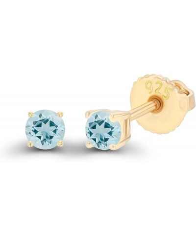 14K Gold Plated 925 Sterling Silver Hypoallergenic 3mm Round Genuine Birthstone Solitaire Screwback Stud Earrings Aquamarine ...