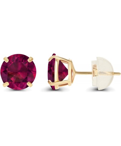 Solid 14K Yellow or White or Rose Gold 6mm Round Genuine Birthstone Gemstone Prong Set Stud Earrings For Women and Girls Ruby...