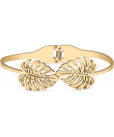 Stainless Steel Maple Leaf Bracelets Trendy Bangle Jewelry Palm Leaf Bracelets for Women Girls Charms Fall Gifts Gold Palm Le...