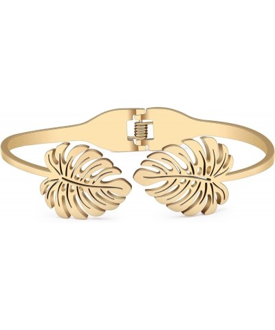 Stainless Steel Maple Leaf Bracelets Trendy Bangle Jewelry Palm Leaf Bracelets for Women Girls Charms Fall Gifts Gold Palm Le...