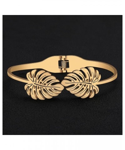 Stainless Steel Maple Leaf Bracelets Trendy Bangle Jewelry Palm Leaf Bracelets for Women Girls Charms Fall Gifts Gold Palm Le...