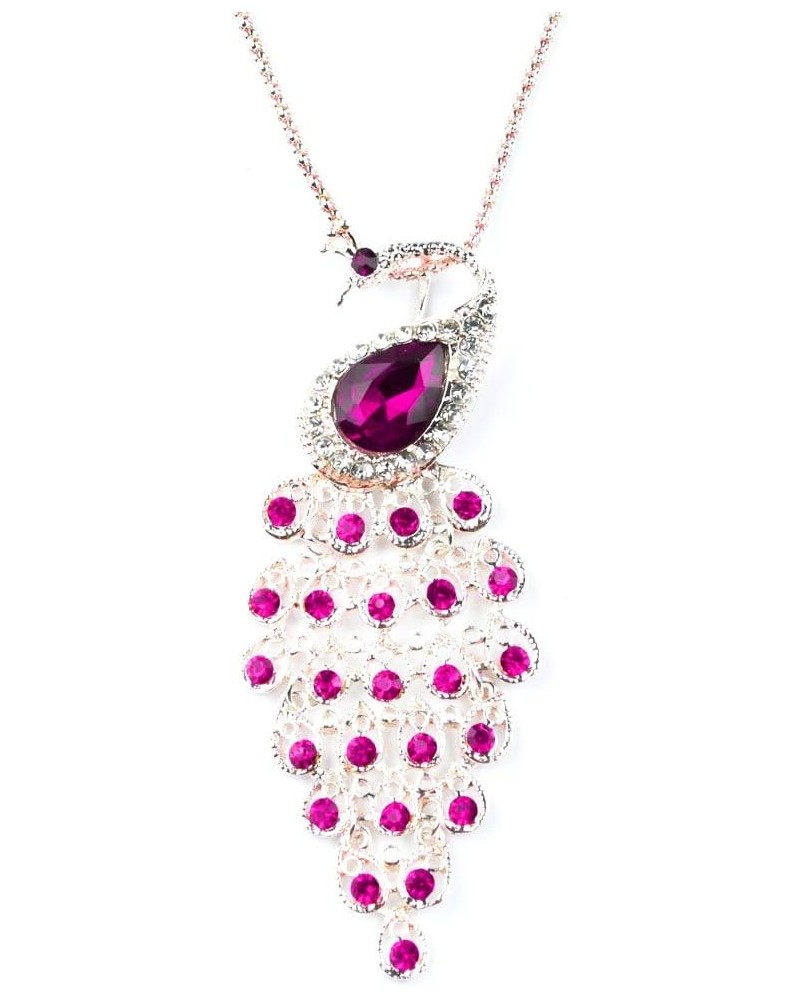 Fashion Colorful Noble Elegant Peacock Long Sweater Pendant Necklace Sparkling Pink $7.65 Necklaces