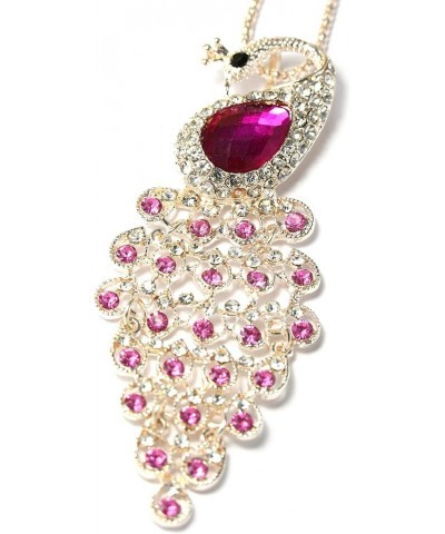 Fashion Colorful Noble Elegant Peacock Long Sweater Pendant Necklace Sparkling Pink $7.65 Necklaces