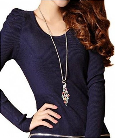 Fashion Colorful Noble Elegant Peacock Long Sweater Pendant Necklace Sparkling Pink $7.65 Necklaces