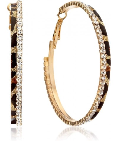 Women Fashion Leopard Print Crystal Big Round Hoop Earrings Gm148, Size: 5cm, Color: Gold Hoop $15.97 Earrings