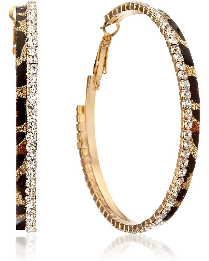 Women Fashion Leopard Print Crystal Big Round Hoop Earrings Gm148, Size: 5cm, Color: Gold Hoop $15.97 Earrings