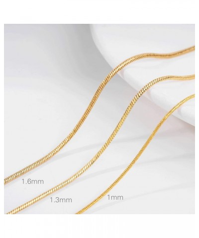 Yellow Gold Choker Necklace 18K Gold Plated Simple Solid Round Snake Chain Necklace for Women Men Snake Bone Chain Choker Dai...