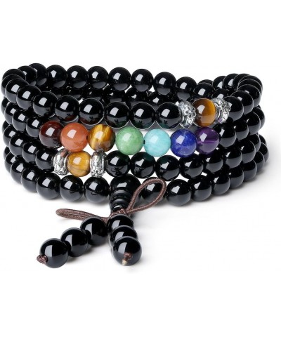 108 Japa Mala 7 Chakra Stone Wrap Bracelet Necklace Onyx $16.80 Bracelets