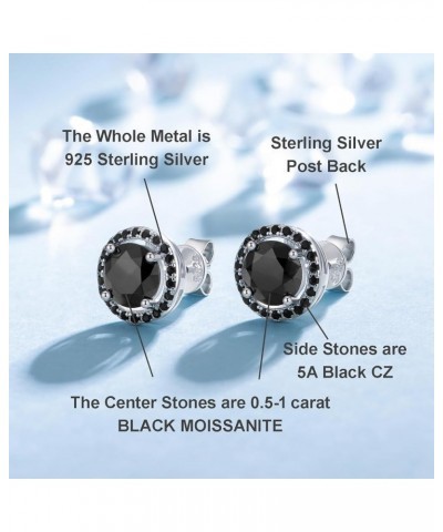 Black Moissanite Stud Earrings for Men Women, 1-4ct DF Color Ideal Cut Lab Created Diamond 18K White Gold Plated Earrings wit...